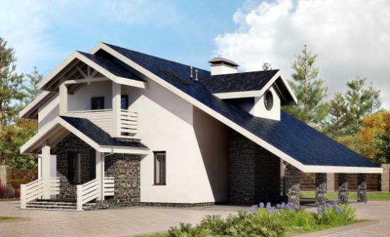 155-010-П Проект двухэтажного дома с мансардой, гараж, небольшой коттедж из пеноблока Кызыл | Проекты домов от House Expert
