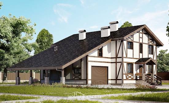 250-002-Л Проект двухэтажного дома с мансардным этажом, гараж, современный загородный дом из кирпича Кызыл | Проекты домов от House Expert