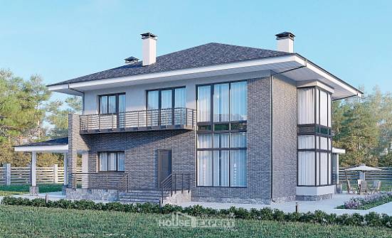250-004-Л Проект двухэтажного дома, красивый коттедж из бризолита Кызыл | Проекты домов от House Expert