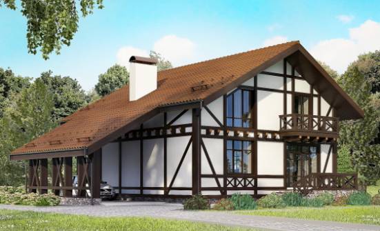155-002-П Проект двухэтажного дома с мансардой и гаражом, экономичный загородный дом из арболита Кызыл | Проекты домов от House Expert