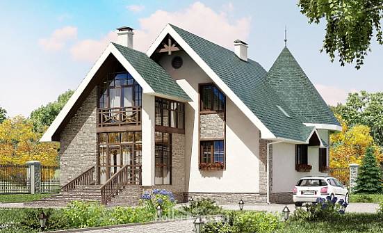 170-003-Л Проект двухэтажного дома с мансардным этажом, бюджетный загородный дом из бризолита Кызыл | Проекты домов от House Expert