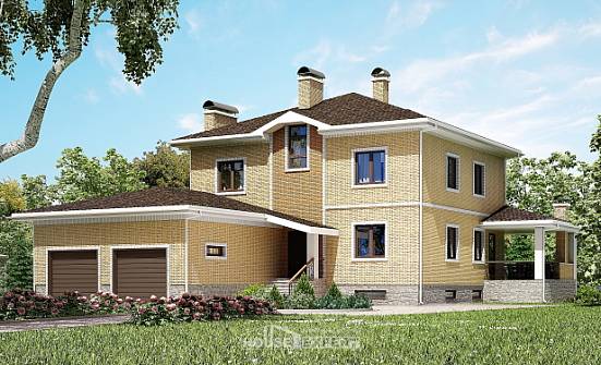 350-002-Л Проект трехэтажного дома, гараж, красивый дом из кирпича Кызыл | Проекты домов от House Expert