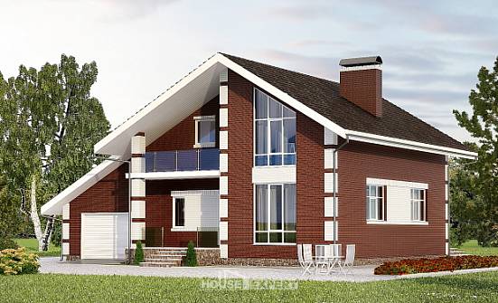 180-001-Л Проект двухэтажного дома мансардный этаж и гаражом, бюджетный домик из пеноблока Кызыл | Проекты домов от House Expert