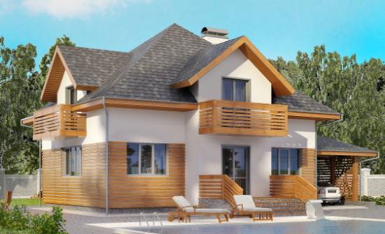 155-004-П Проект двухэтажного дома с мансардой и гаражом, компактный дом из блока Кызыл | Проекты домов от House Expert