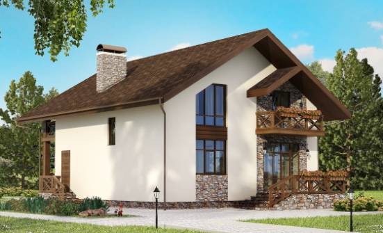 155-001-П Проект двухэтажного дома с мансардой и гаражом, скромный коттедж из газобетона Кызыл | Проекты домов от House Expert