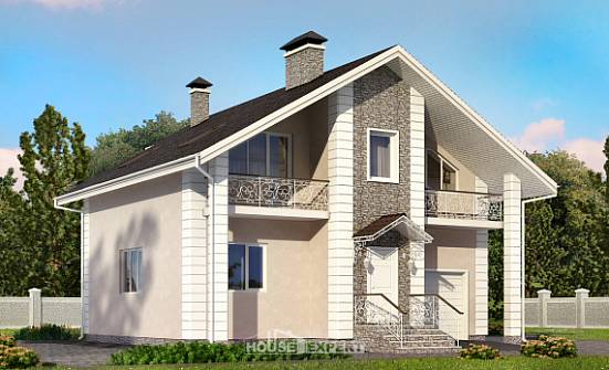 150-002-П Проект двухэтажного дома с мансардным этажом и гаражом, красивый дом из газобетона Кызыл | Проекты домов от House Expert