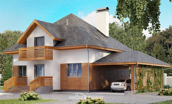 155-004-П Проект двухэтажного дома с мансардой и гаражом, компактный дом из блока Кызыл | Проекты домов от House Expert