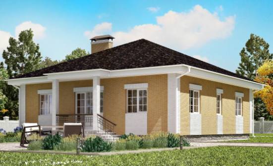 130-002-Л Проект одноэтажного дома и гаражом, скромный дом из бризолита Кызыл | Проекты домов от House Expert