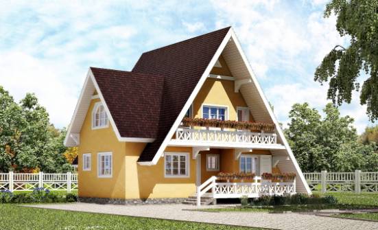 155-008-П Проект двухэтажного дома мансардой, современный коттедж из бревен Кызыл | Проекты домов от House Expert