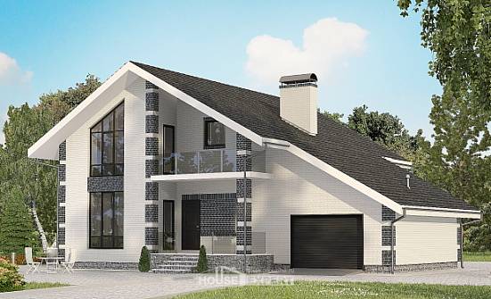 180-001-П Проект двухэтажного дома с мансардой и гаражом, доступный коттедж из пеноблока Кызыл | Проекты домов от House Expert
