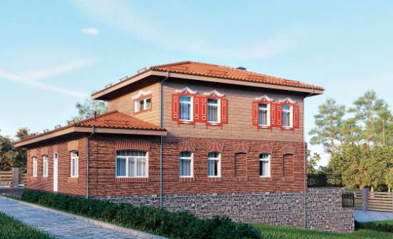 380-002-Л Проект трехэтажного дома и гаражом, уютный коттедж из кирпича Кызыл | Проекты домов от House Expert