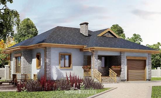 130-006-П Проект одноэтажного дома и гаражом, небольшой загородный дом из блока Кызыл | Проекты домов от House Expert