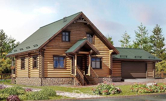 270-002-П Проект двухэтажного дома мансардой, гараж, классический дом из бревен Кызыл | Проекты домов от House Expert