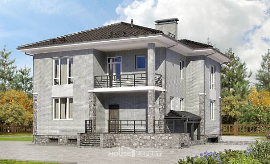 275-004-П Проект трехэтажного дома и гаражом, огромный коттедж из кирпича Кызыл | Проекты домов от House Expert