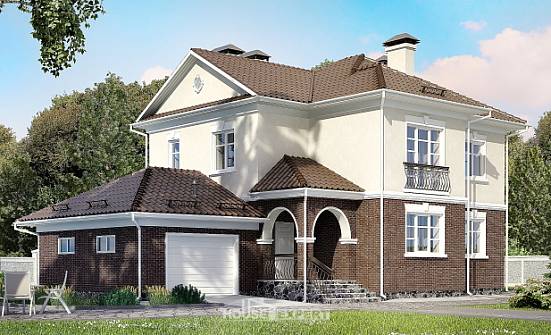 190-002-Л Проект двухэтажного дома и гаражом, средний загородный дом из теплоблока Кызыл | Проекты домов от House Expert