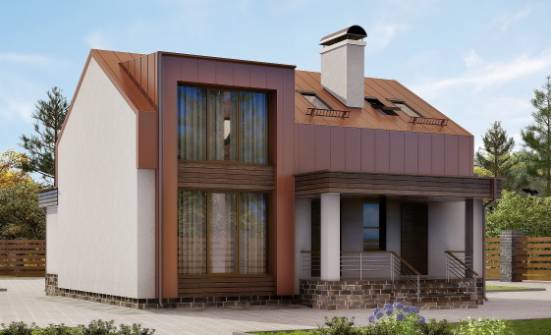 120-004-Л Проект двухэтажного дома с мансардным этажом, современный коттедж из керамзитобетонных блоков Кызыл | Проекты домов от House Expert