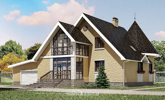 250-001-Л Проект двухэтажного дома с мансардным этажом, гараж, простой дом из арболита Кызыл | Проекты домов от House Expert