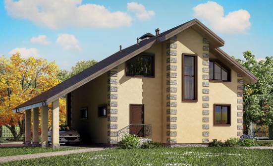150-003-П Проект двухэтажного дома мансардой, гараж, бюджетный домик из арболита Кызыл | Проекты домов от House Expert