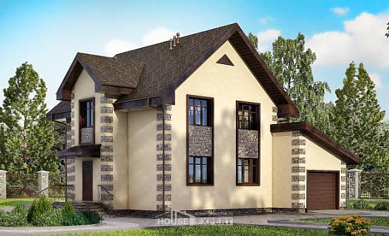 160-004-П Проект двухэтажного дома и гаражом, экономичный дом из керамзитобетонных блоков Кызыл | Проекты домов от House Expert