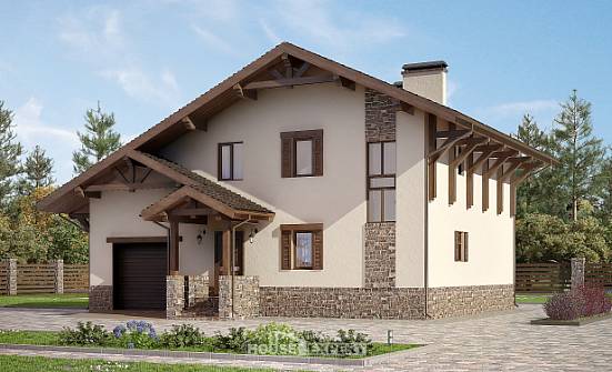 190-007-Л Проект двухэтажного дома мансардой, гараж, классический домик из кирпича Кызыл | Проекты домов от House Expert