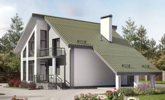 170-009-Л Проект двухэтажного дома с мансардой и гаражом, экономичный загородный дом из бризолита Кызыл | Проекты домов от House Expert
