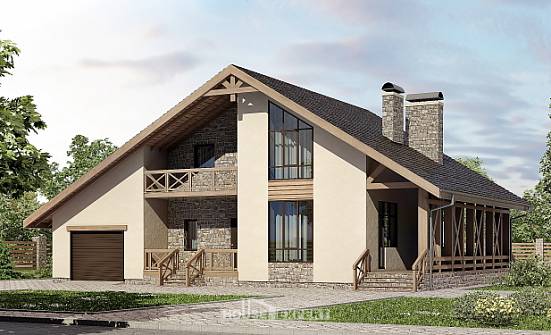 265-001-Л Проект двухэтажного дома мансардный этаж и гаражом, уютный дом из поризованных блоков Кызыл | Проекты домов от House Expert