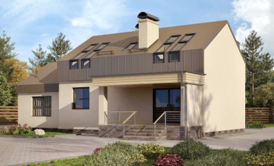 150-015-Л Проект двухэтажного дома мансардный этаж и гаражом, бюджетный коттедж из бризолита Кызыл | Проекты домов от House Expert