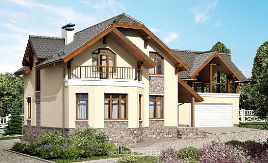 255-003-П Проект трехэтажного дома с мансардой и гаражом, просторный домик из поризованных блоков Кызыл | Проекты домов от House Expert