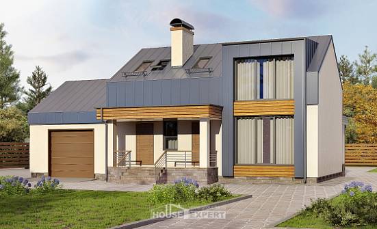 150-015-П Проект двухэтажного дома с мансардным этажом, гараж, бюджетный домик из бризолита Кызыл | Проекты домов от House Expert