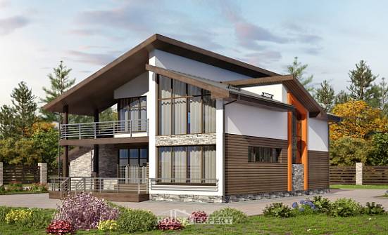 200-010-П Проект двухэтажного дома с мансардным этажом и гаражом, красивый домик из бризолита Кызыл | Проекты домов от House Expert