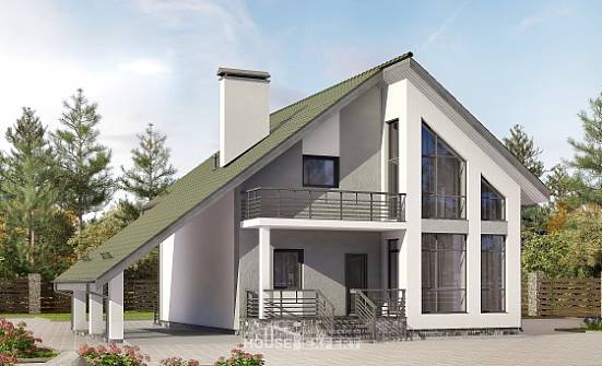 170-009-Л Проект двухэтажного дома с мансардой и гаражом, экономичный загородный дом из бризолита Кызыл | Проекты домов от House Expert