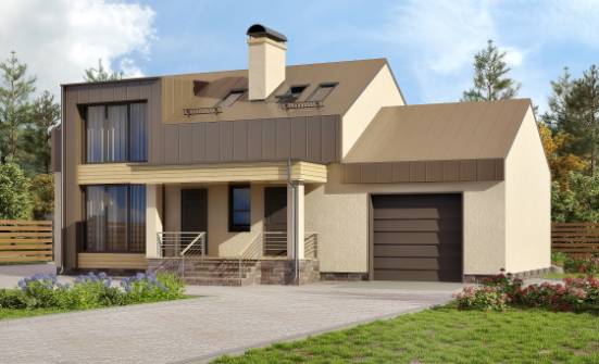 150-015-Л Проект двухэтажного дома мансардный этаж и гаражом, бюджетный коттедж из бризолита Кызыл | Проекты домов от House Expert
