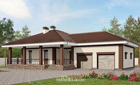 160-015-П Проект одноэтажного дома и гаражом, бюджетный загородный дом из блока Кызыл | Проекты домов от House Expert