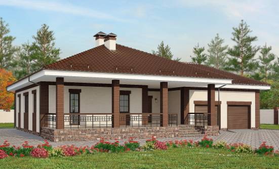 160-015-П Проект одноэтажного дома и гаражом, бюджетный загородный дом из блока Кызыл | Проекты одноэтажных домов от House Expert