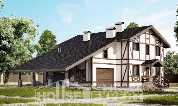 250-002-Л Проект двухэтажного дома с мансардой и гаражом, современный домик из кирпича, Кызыл