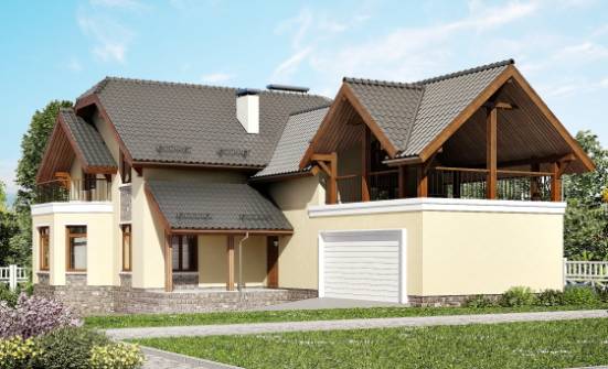 255-003-П Проект двухэтажного дома с мансардным этажом, гараж, уютный коттедж из газосиликатных блоков, Кызыл