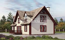 300-008-Л Проект двухэтажного дома мансардный этаж и гаражом, классический домик из пеноблока, Кызыл