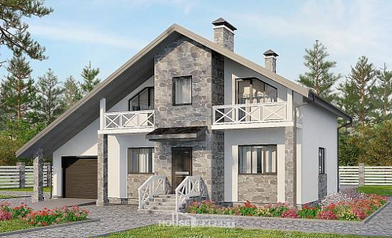 180-017-Л Проект двухэтажного дома мансардой и гаражом, простой домик из твинблока, Кызыл
