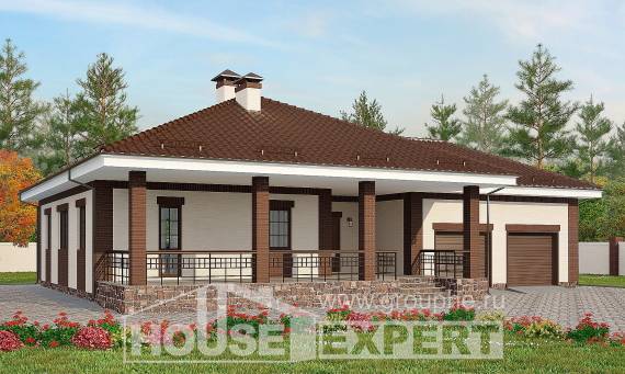 160-015-П Проект одноэтажного дома, гараж, классический домик из твинблока, Кызыл