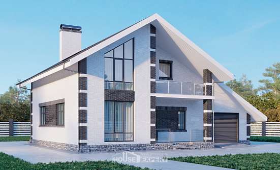 190-008-П Проект двухэтажного дома с мансардным этажом, гараж, средний дом из поризованных блоков, Кызыл