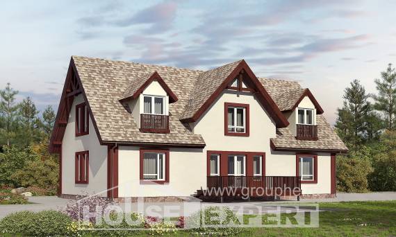 300-008-Л Проект двухэтажного дома мансардой и гаражом, красивый домик из арболита, Кызыл