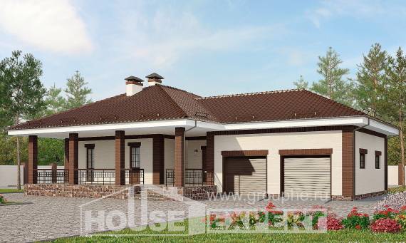 160-015-П Проект одноэтажного дома и гаражом, доступный коттедж из теплоблока, Кызыл